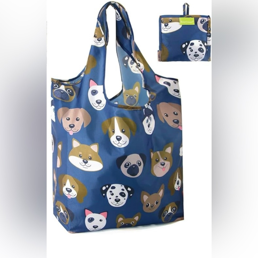 💥2/$10 
BeeGreen Dog Print Reusable packable Shopping Bag - Blue